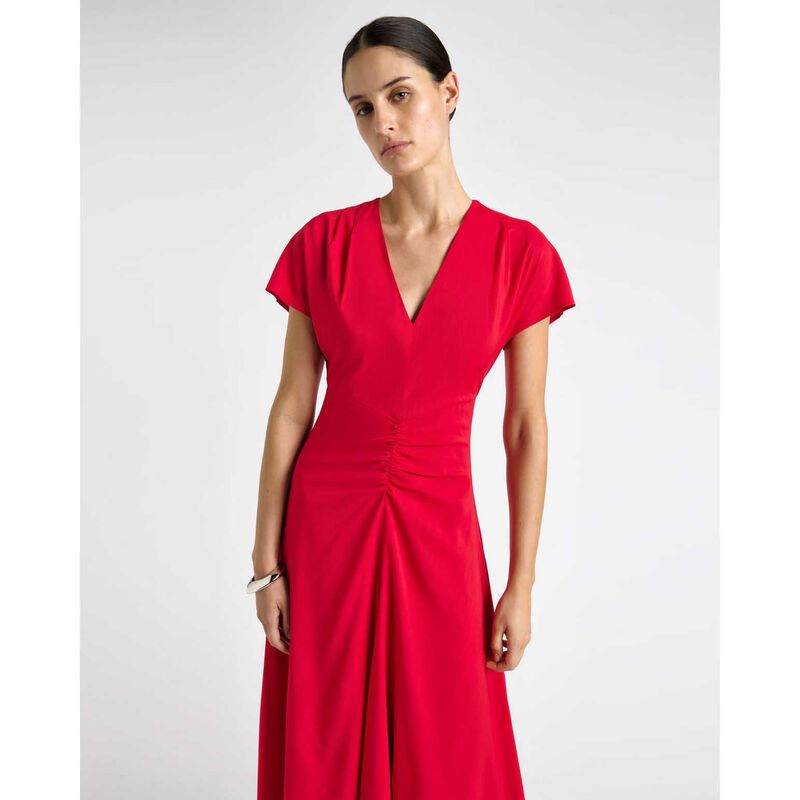 Cue Raspberry Stretch Viscose Gathered Front Midi Dress image number 3